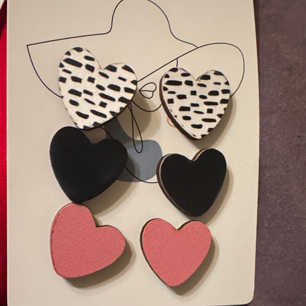 Heart Shaped Pin Set in Black, Pink, and Patterned